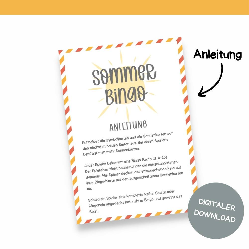 Bingo für den Sommer Druckvorlage - Sommerbingo zum Selberdrucken - Lotto zum Ausdrucken - Digitaler Download Bild 4