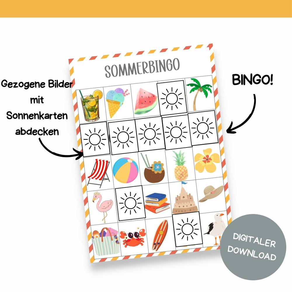 Bingo für den Sommer Druckvorlage - Sommerbingo zum Selberdrucken - Lotto zum Ausdrucken - Digitaler Download Bild 7