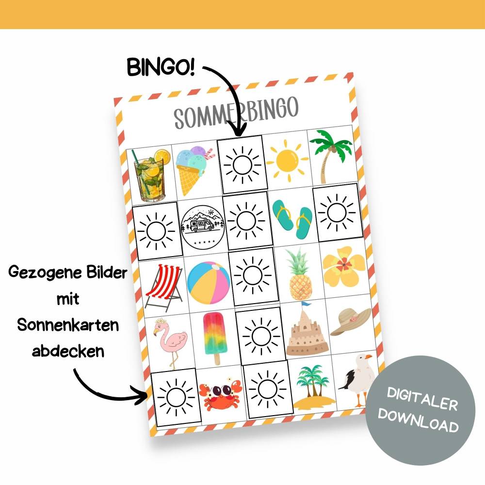 Bingo für den Sommer Druckvorlage - Sommerbingo zum Selberdrucken - Lotto zum Ausdrucken - Digitaler Download Bild 8