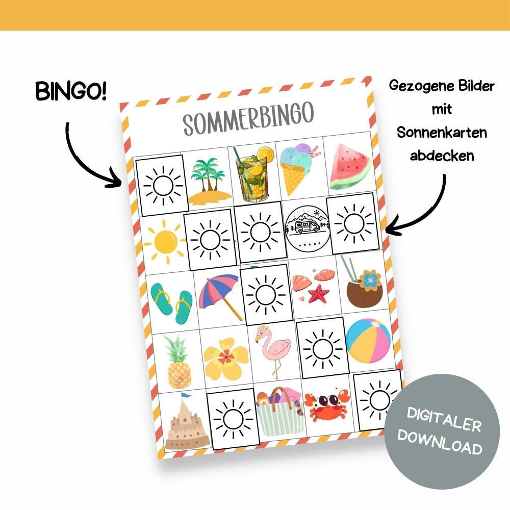 Bingo für den Sommer Druckvorlage - Sommerbingo zum Selberdrucken - Lotto zum Ausdrucken - Digitaler Download Bild 9