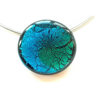 "Midnight Moon" Halskette mit Anhänger im Murano Style, aqua-türkis