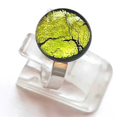Mini-Fingerring aus Muranoglas mit verstellbarer 925 Silberschiene peridot 