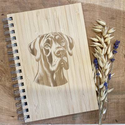 Bambus Notizbuch A5 Dogge Gravur Wunschname