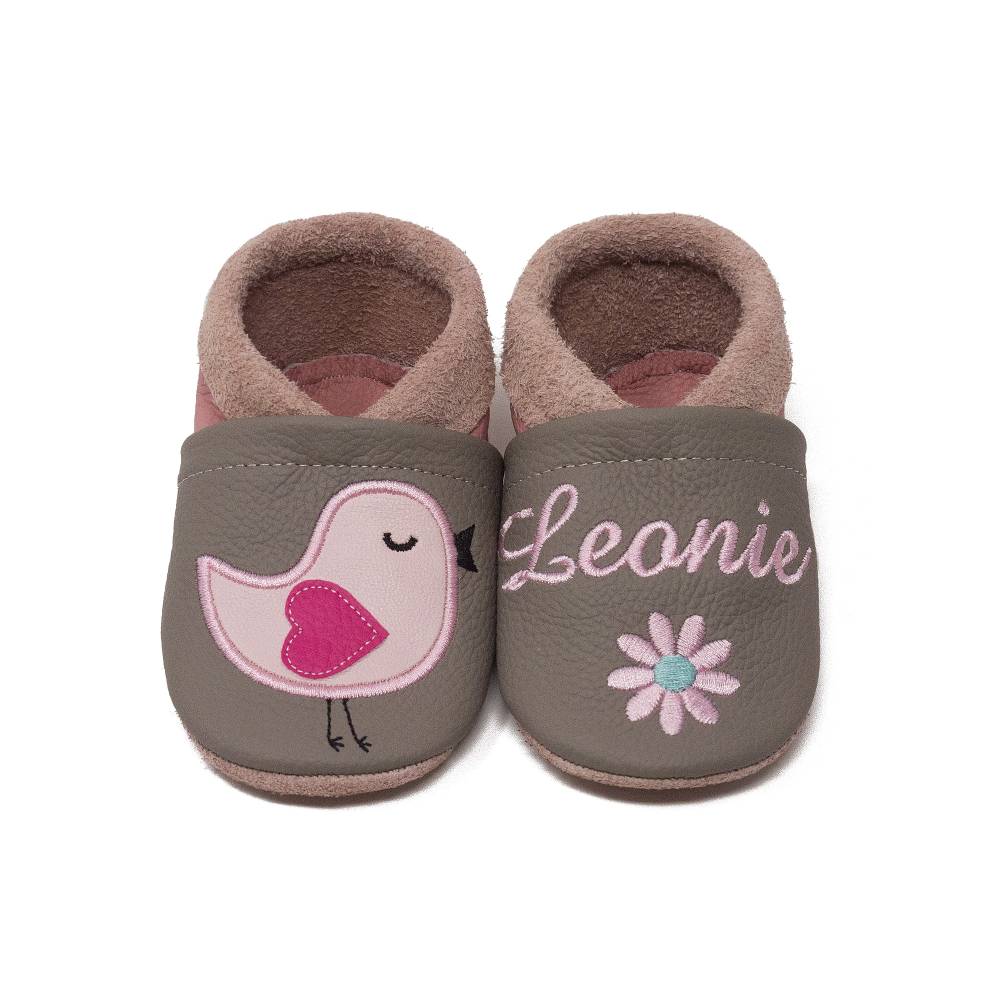 Krabbelschuhe mit Namen, Spatz, Lederpuschen personalisiert, Echtleder, Kindergartenschuhe personalisier Bild 1