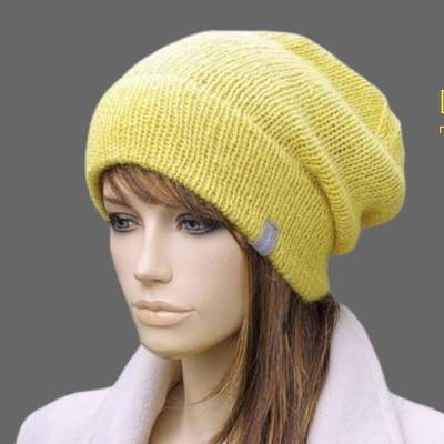 Beanie, Mütze, gelb, Wolle, Mohair, Mütze, Wollmütze, Wintermütze, gestrickt