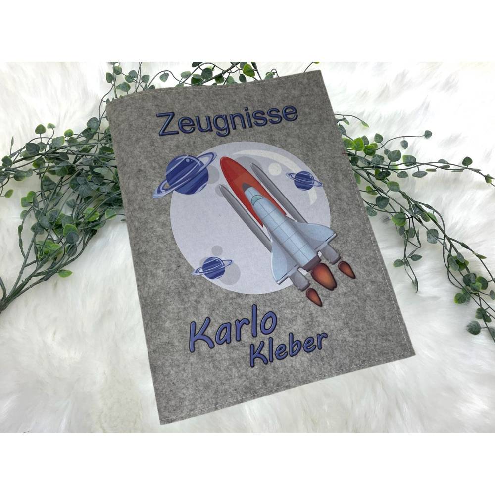 minimutz Zeugnismappe Kinder mit Name personalisiert - Dokumentenmappe Regenbogen blau für Jungen - Zeugnisordner Leinen zum Einsortieren (beere