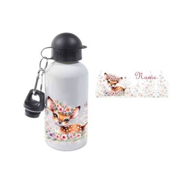 Aluminium Trinkflasche Motiv Reh mit Name / personalisierbar / 500ml