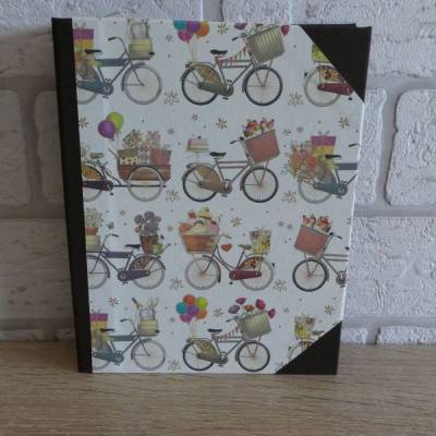 Handgefertigtes Ringbuch für DIN A6 aus Pappe, Papier und Buchleinen - Motiv:Fahrrad