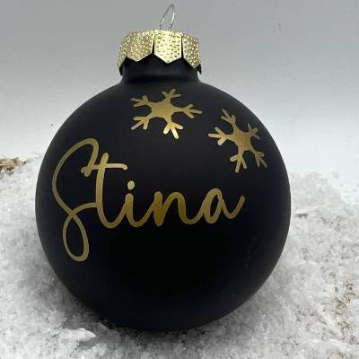 Personalisierte Weihnachtskugel mit Namen aus Glas – Schwarz, Christbaumkugel, Geschenkidee Weihnachten