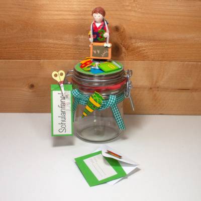 Schulanfang Einschulung Geldgeschenk Geschenkglas personalisierbar für Jungs