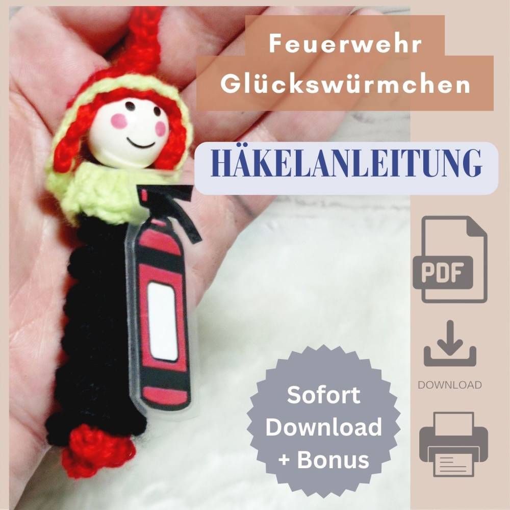 Feuerwehr Glückswürmchen Häkelanleitung + Bonus, PDF downlod Bild 1