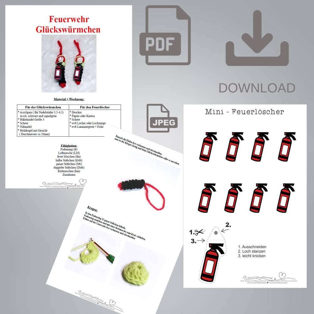 Feuerwehr Glückswürmchen Häkelanleitung + Bonus, PDF downlod Bild 5