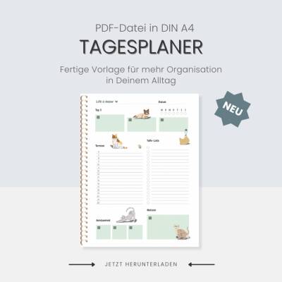 Tagesplaner PDF Datei A4 "Life is meow“ für Katzenfreunde | Download