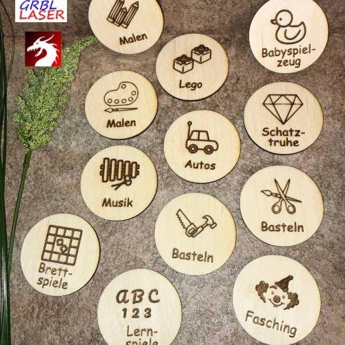 100+ Laser Cut Vorlagen: Holzschilder, Etiketten, Spielsachen Organisation Beschriftung, Ikea Trofast Boxen, Montessori