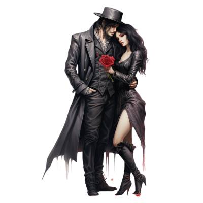 Bügelbild Gothic Pärchen rote Rose Aufbügler für Kleidung Taschen