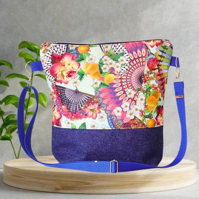 Umhängetasche Damen mittelgroß – Bunte Handtasche mit Blumenmuster - Handmade Taschen - Blumentasche