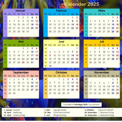 Ihr Jahreskalender 2025 auf einen Blick mit Blue Lights PDF – DIN A4 zum Ausdrucken