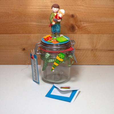 Schulanfang Einschulung Geldgeschenk Geschenkglas personalisierbar für Jungs