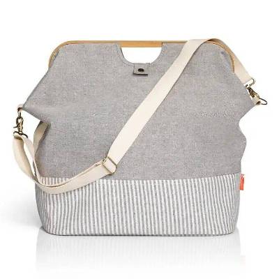 Prym 612561 Store & Travel Bag Canvas & Bamboo M grau – Edle Nähtasche für Nähmaschine & Zubehör