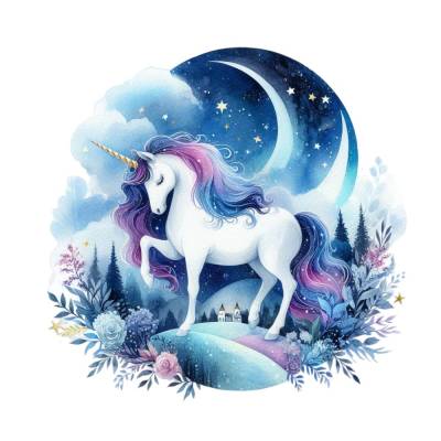 Einhorn zwei Monde Bügelbild Aufbügler für Kleidung Textilien
