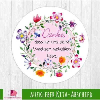 Aufkleber Kindergarten Abschied | Danke, dass ihr uns beim Wachsen geholfen habt - Blumenkranz