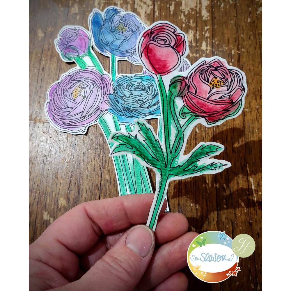 Plotterdatei Ranunkeln, SVG Blumen Ranunkel, Blüte, als Ein- und Mehrfarbenplott, mit Eckmotiv, Design von senSEASONal Bild 6