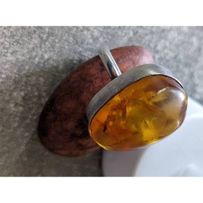 Vintage Silberring mit Bernstein – 925er Silber, gestempelt, einzigartiges Design