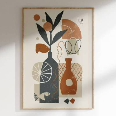 Stillleben | Poster Mid Century modern, minimalistisch | Boho Retro Wandkunst Geschenk Druckbarer Digitaler Download | 