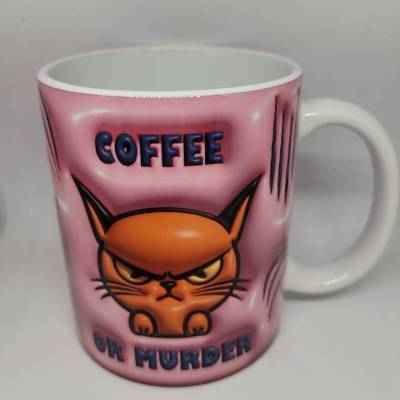 Kaffeetasse mit Spruch in 3D -Optik ."COFFEE OR MURDER"  Keramik,330ml