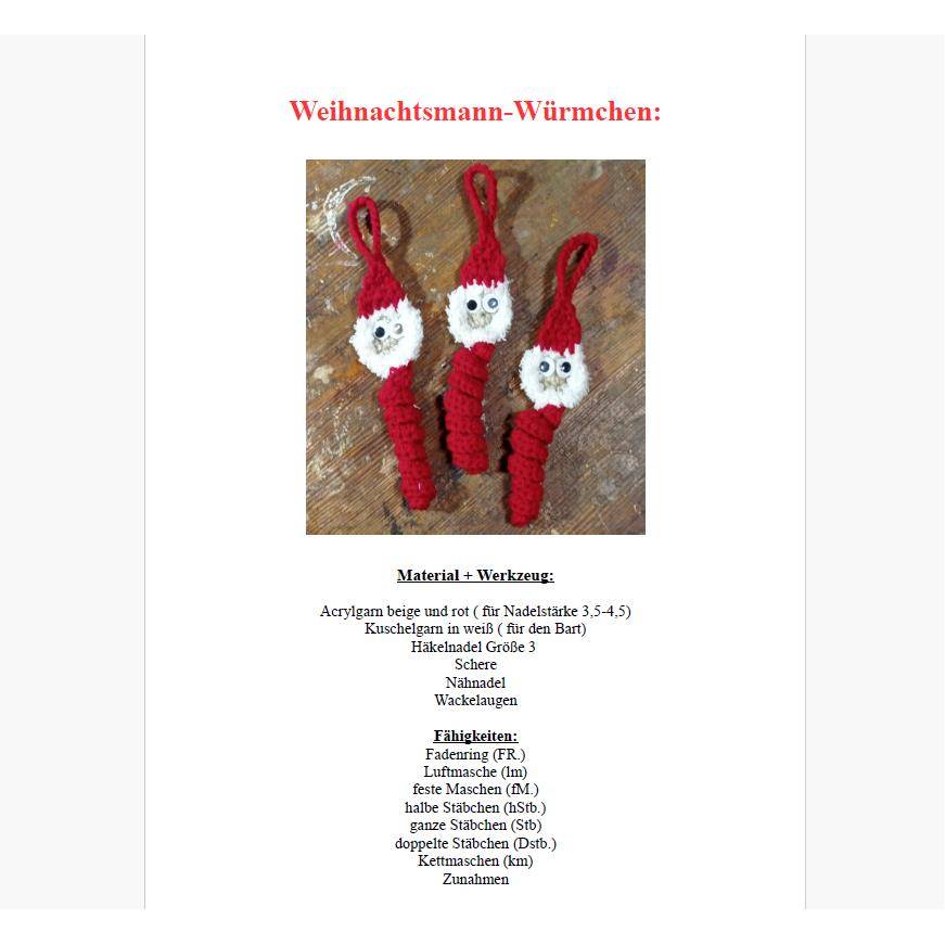 Zwei Häkelanleitungen, Weihnachtsmann und Rentier Glückswürmchen Bild 9