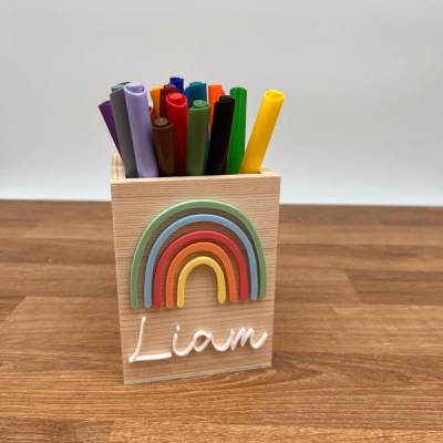 Personalisierter Stiftehalter Regenbogen bunt mit Namen