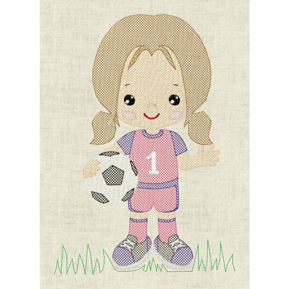 Stickdatei Fußball, Mädchen mit Ball in 3 Größen, Set 959 Bild 4