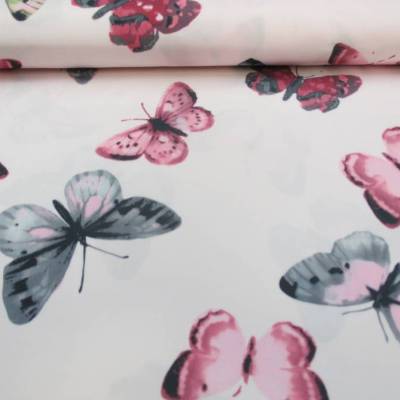RESTSTÜCK: 2,0 m x 1,55 m Wasserfester Nylonstoff Schmetterlinge rosa(1m/5,00€)