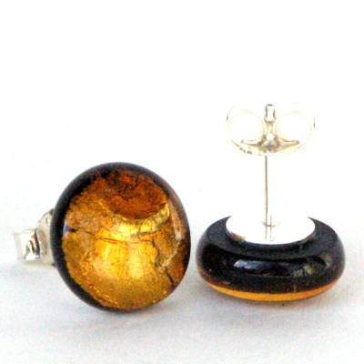 Ohrring Stecker aus Muranoglas mit 925 Silber Brisur  bernsteinfarben gold
