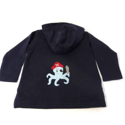 Kapuzen-Jacke Hoodie personalisierbar dunkelblaue maritime Sweatjacke bestickt mit Piratenkrake 