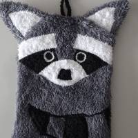 Waschbär Kinderwaschhandschuh grau – Weicher Baumwoll-Frottee Waschlappen für Kinder