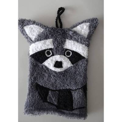 Waschbär Kinderwaschhandschuh grau – Weicher Baumwoll-Frottee Waschlappen für Kinder