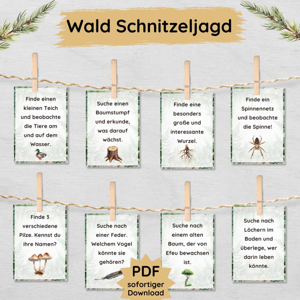 Wald Schnitzeljagd für Kinder mit 33 kleinen Waldabenteuern zum Suchen