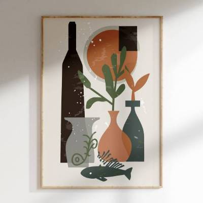 Stillleben Poster Geschenk | geometrisch, modern, minimalistisch | Boho Retro Wandkunst| Druckbarer Digitaler Download