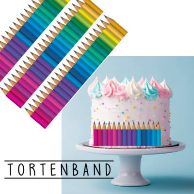 Essbare Tortenbordüre Tortenband Einschulung Stift Schulanfang Fondant Tortendeko Schulbeginn Schule Bundstift Schulkind