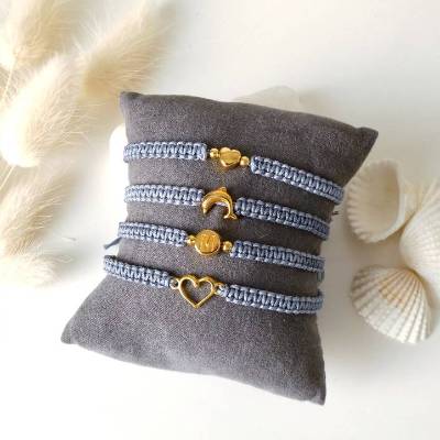 Armband Makramee Band dunkelgrau, kleine Geschenke Frau Freundin, Muttertag Ostern Valentinstag Geburtstag