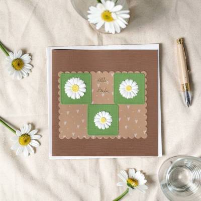 Handgefertigte Glückwunschkarte Gänseblümchen – Klappkarte mit Umschlag, Alles Liebe, Unikat, 16x16 cm