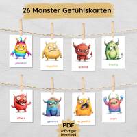 Monster Gefühlskarten für Kinder mit 26 Emotionen