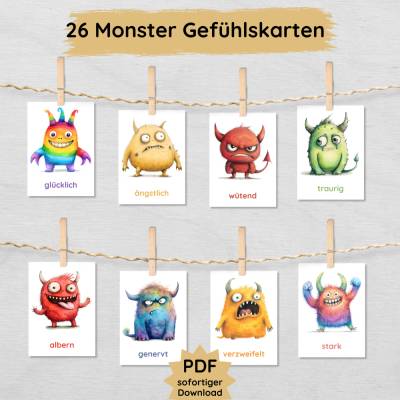 Monster Gefühlskarten für Kinder mit 26 Emotionen