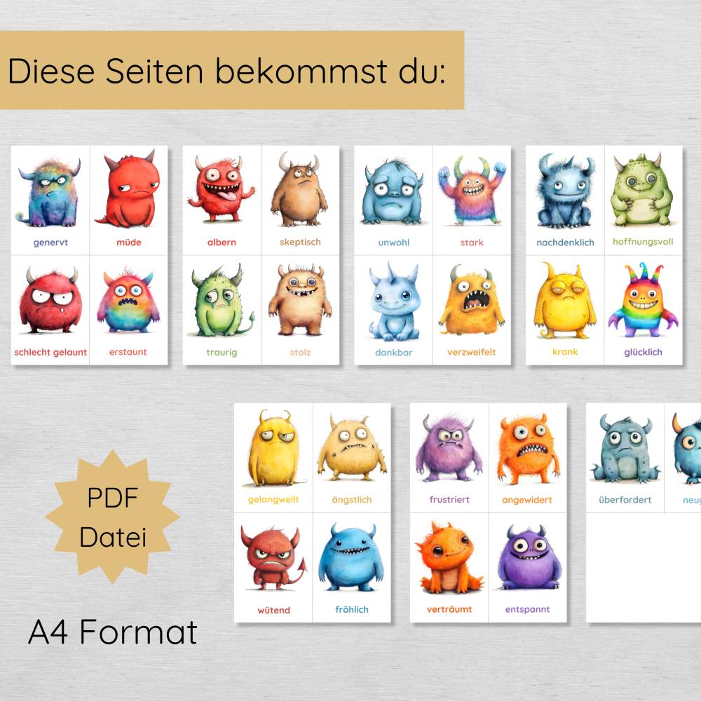 Monster Gefühlskarten für Kinder mit 26 Emotionen Bild 2