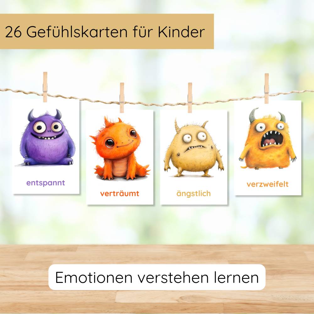 Monster Gefühlskarten für Kinder mit 26 Emotionen Bild 3