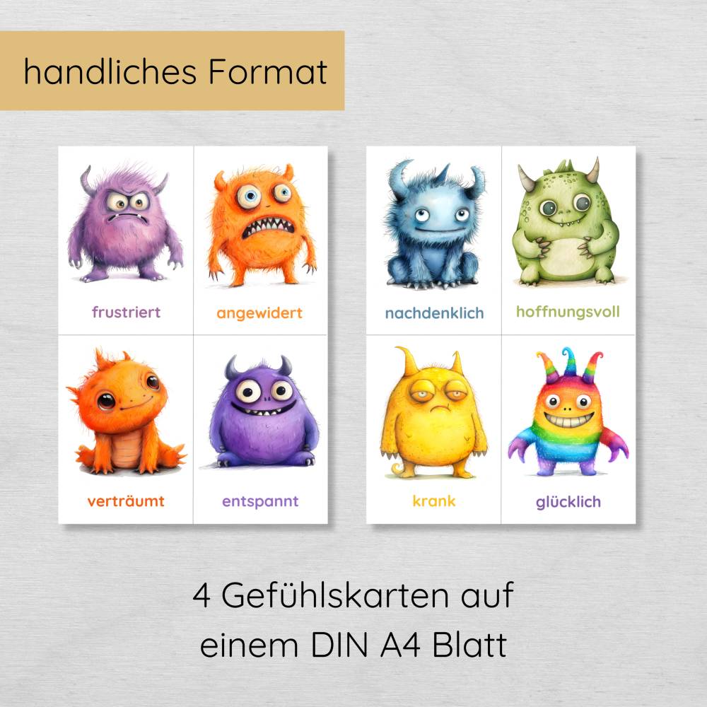 Monster Gefühlskarten für Kinder mit 26 Emotionen Bild 4