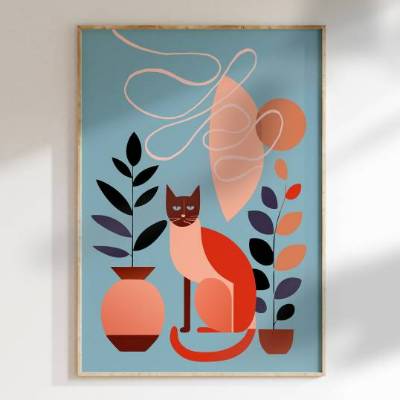 Stillleben mit Katze | zeitgenössisch, minimalistisch | Boho Wandkunst| Druckbarer Digitaler Download | Poster Art Print