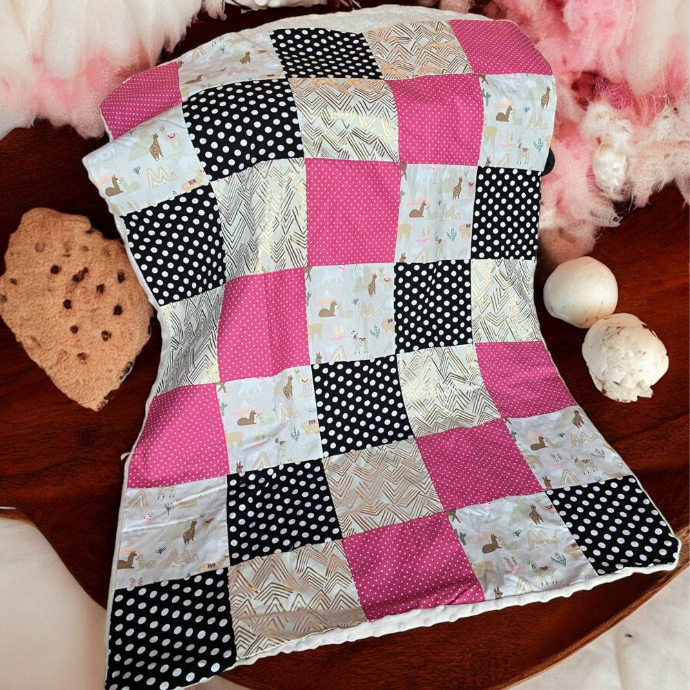 Babydecke Patchwork Polkadots Lamas genht Decke Kinderwagen Baby  Kuscheldecke Baby Geschenk Geburt Mdchen Babyparty