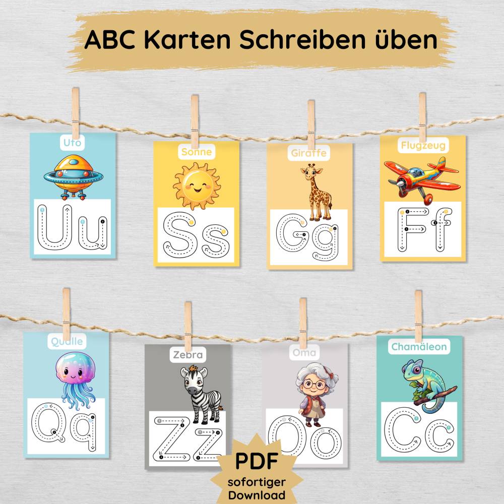 ABC Schreiben lernen Buchstaben Karten für Kinder, Alphabet
